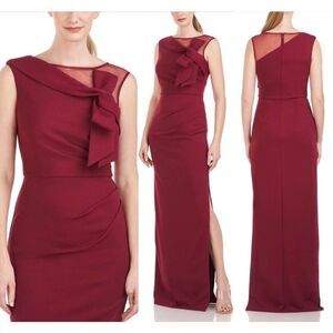 JS Collection Kirsten Neckline Bow Gown Deep Red Size 12